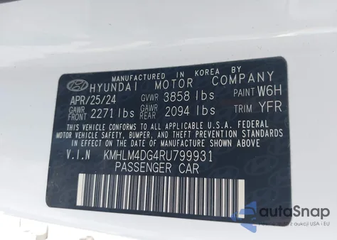 2024 Hyundai Elantra Sel from USA, damaged, VIN KMHLM4DG4RU799931